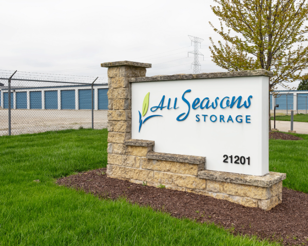 The All Seasons Storage entry sign.